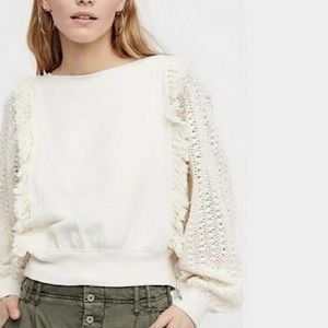 Free People Fringe dolman lace Sweatshirt M